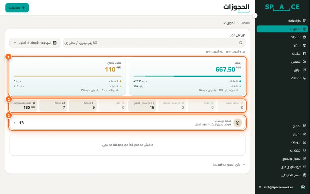 مكتب الاستقبال في SPACE — الإيراد اللحظي واكتشاف النشاط غير المعتاد